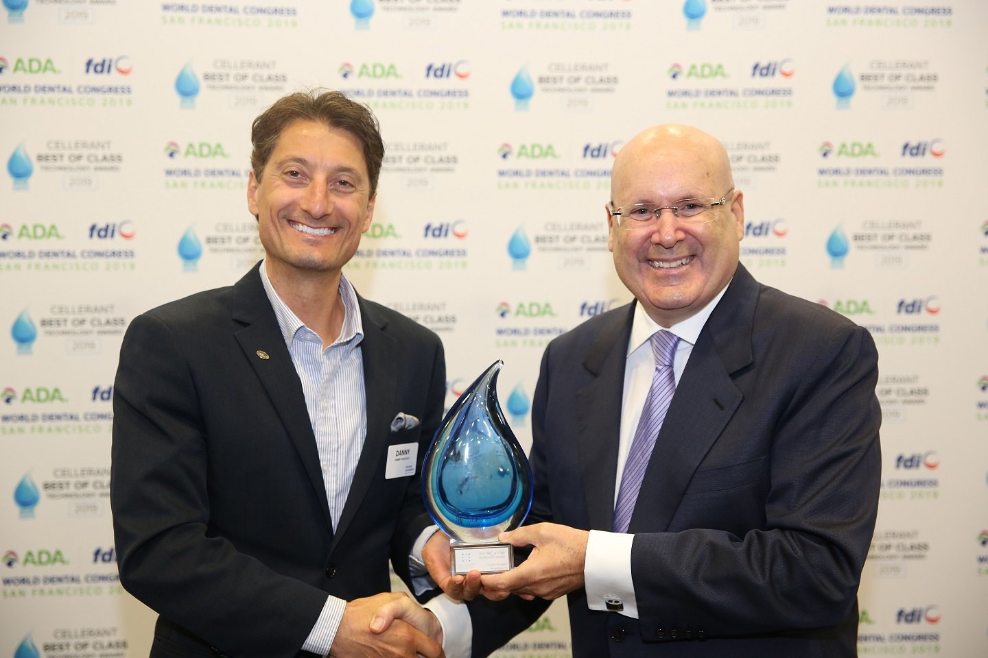 Lou Shuman, DMD, CAGS, (right) founder and creator of the Best of Class Technology Award presented the award to Danny Forcucci at the ADA FDI World Congress in September.